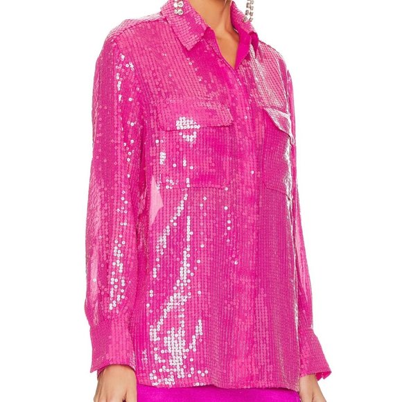 Steve Madden Tops - NWT Steve Madden Hot Pink Sequin Shacket – Size XS – Statement Button Down